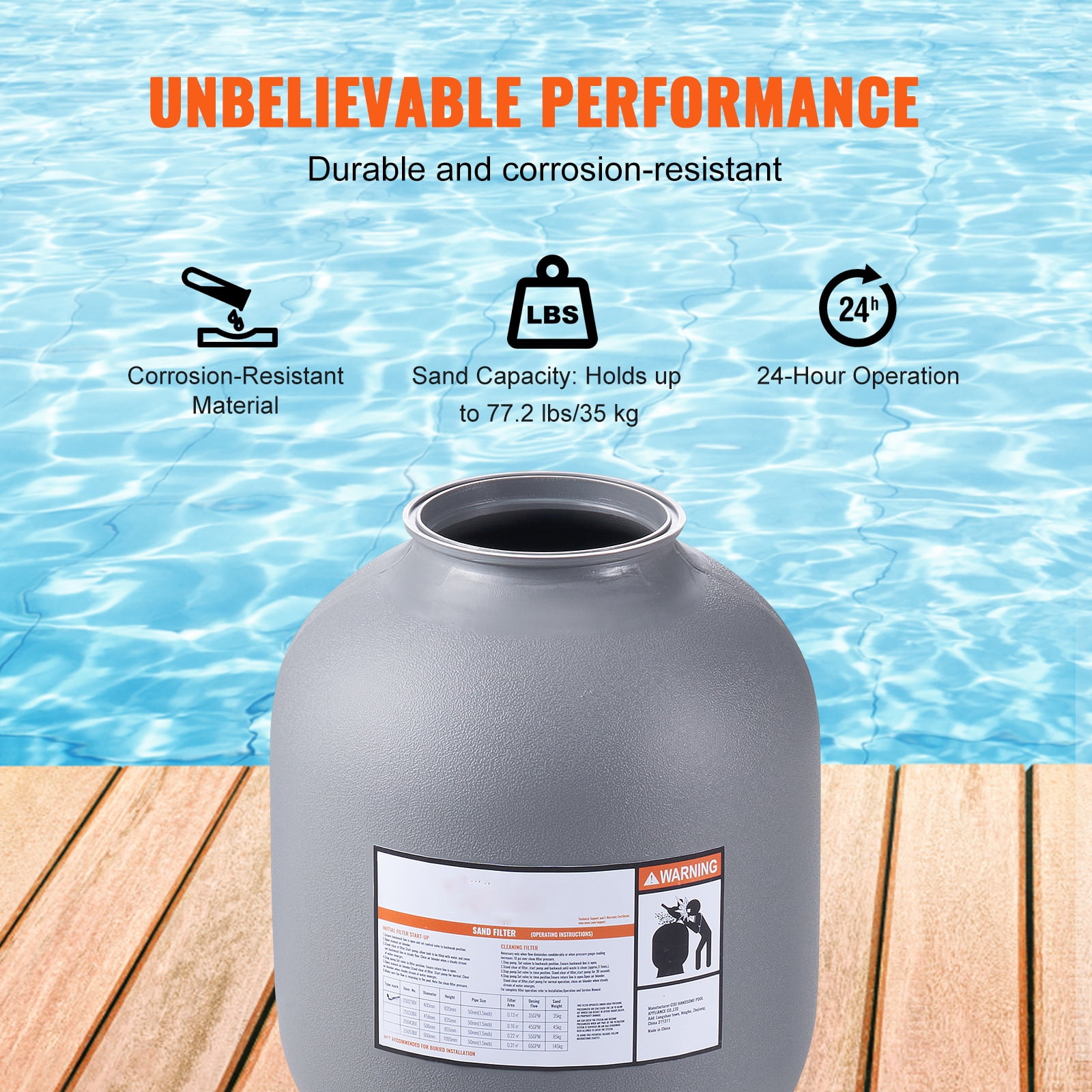 VEVOR 16" Sand Filter Above Inground Swimming Pool Sand Filter with 7-Way Valve