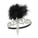 thumbnail image 5 of Diadema estilo flapper, accesorio retro para disfraz, diadema con plumas de diamantes de imitación y temática de los años 20. Negro, 5 of 7