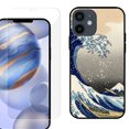 thumbnail image 1 of Slim-Fit Protective Phone Case (Black) compatible with iPhone 12 / iPhone 12 Pro, with Tempered Glass Screen Protector, by OneToughShield ® - Great Wave, 1 of 3
