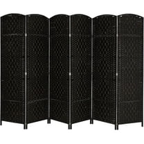 PetFurnishn 6-Panels Tall Rattan Room Divider, 6 FT Folding Privacy Screen, Indoor Partition Wall Dividers, Freestanding Hinged Space Separator (Black)