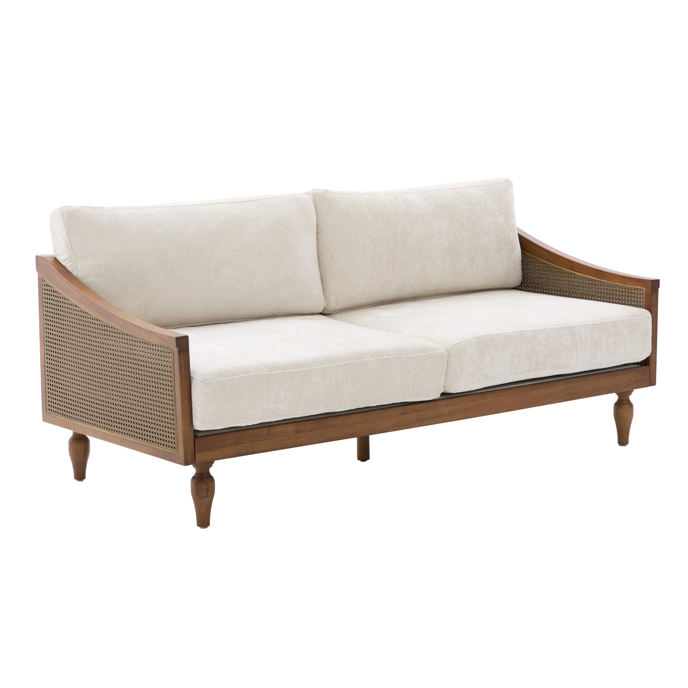Christopher Knight Home Mid-Century 70.9" 3-Seater Sofa with Rattan Armrests, Wooden Frame, Walnut