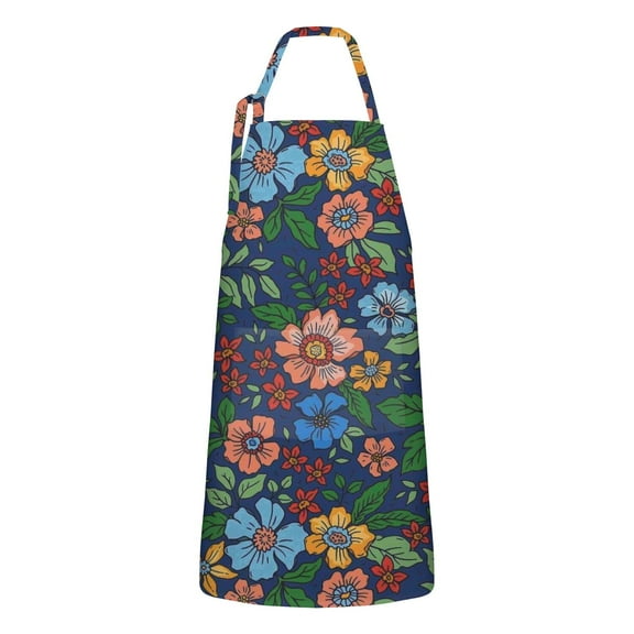 Pioneer Flower Floral Print Pattern Apron-Garden Aprons for Women with Pockets-Cotton Linen Waterproof Kitchen Cooking Gardening Aprons Adjustable for Kitchen,Cooking,BBQ and Salon 33x27 Inch