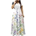thumbnail image 1 of Staron Robes Décontractées pour Femmes en Liquidation à Moins de 10 $ Mode Décontractée de Printemps Boho Évasée Fluide Longue Robe Maxi Manches Courtes Col Rond Robes de Vacances, 1 of 5