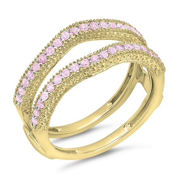 Dazzlingrock Collection 0.45 Carat (ctw) 14k Pink Sapphire Diamond Wedding Millgrain Guard Ring 1/2 CT, Yellow Gold, Size 8.5