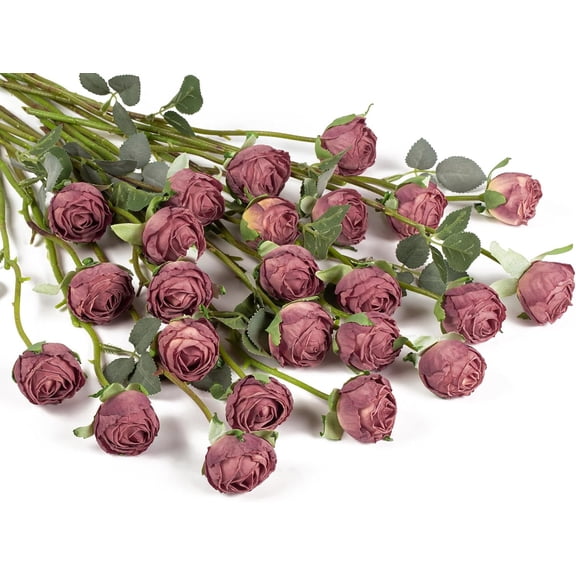 24pcs Artificial Vintage Roses Fake Silk Rose Flowers with Long Stem for DIY Bouquets Wedding Centerpiece Party Home Kitchen Decoration(Burnt Orange)