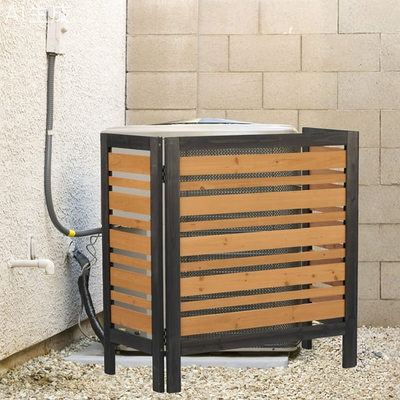 CQSXDA Durable 3-Panel Outdoor Air Conditioner Fence Screen in Natural Wood Finish for Backyard Garden Patio 38" W x 42" H