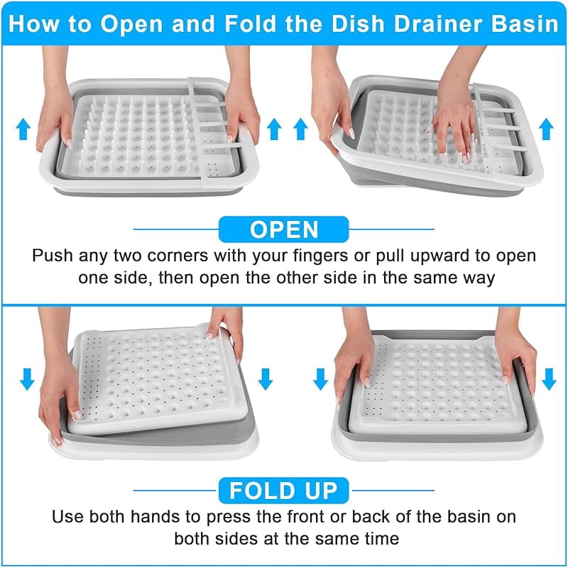 MY Collapsible Dish Drying Rack Portable Dish Drainers for Kitchen Counter with Drainboard, Kitchen Sink Organizer Basket RV Accessories Camper Storage and Organization Dish Rack Over Sink Drying