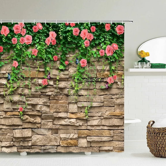 3D Waterproof Fabric Polyester Shower Curtains Patio Flower Wall Landscape Bathroom Curtains With Bathtub Decor Screen