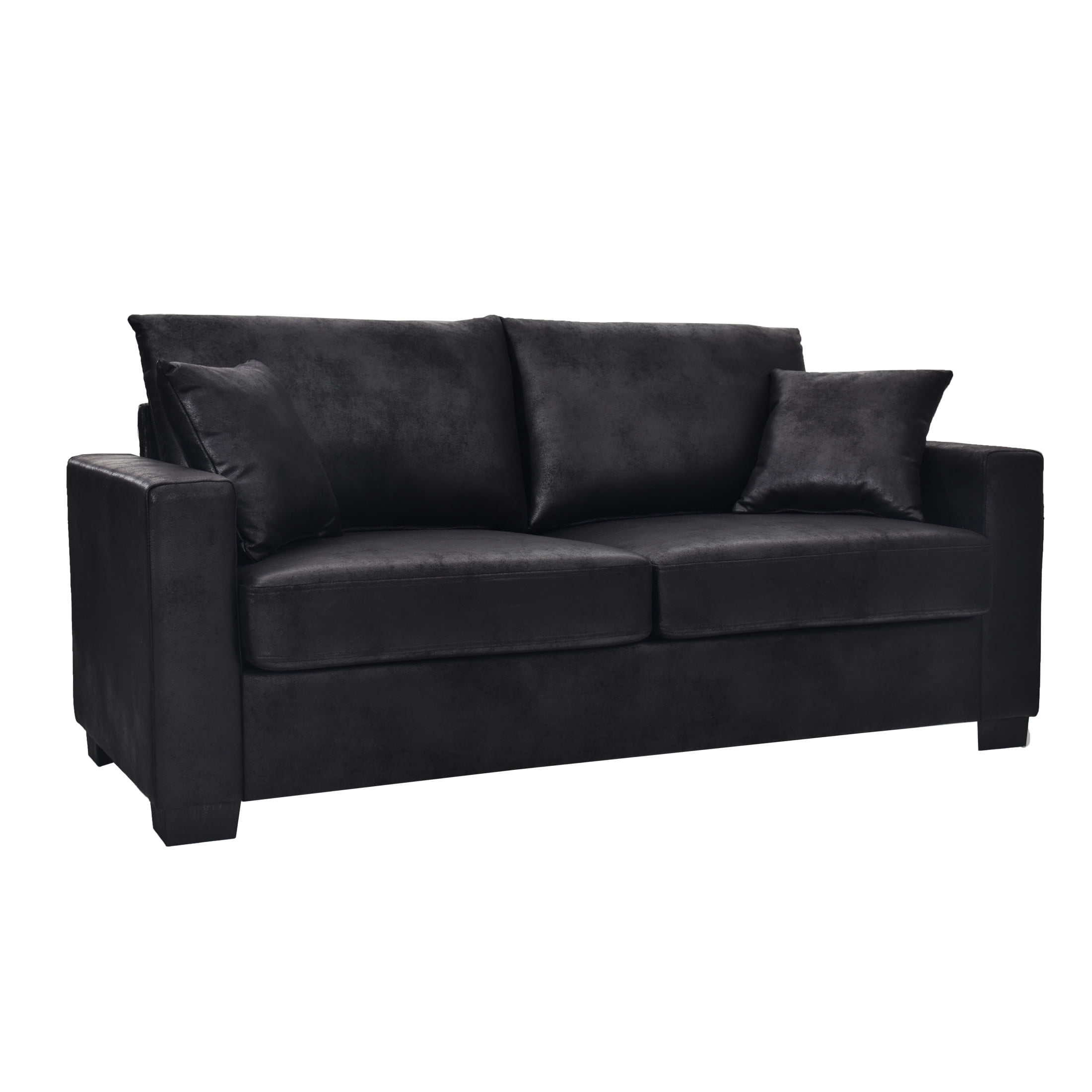 Noble House 69" Modern Loveseat, Foil Fabric Upholstered Sofa with 2 Throw Pillows, Black