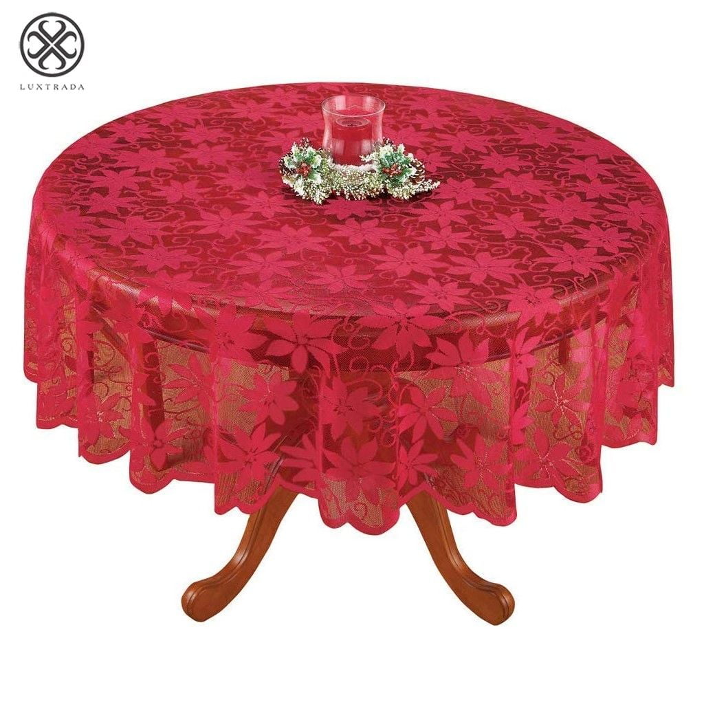 Red Poinsettia 33" Table Topper Lace Christmas Doily Green 