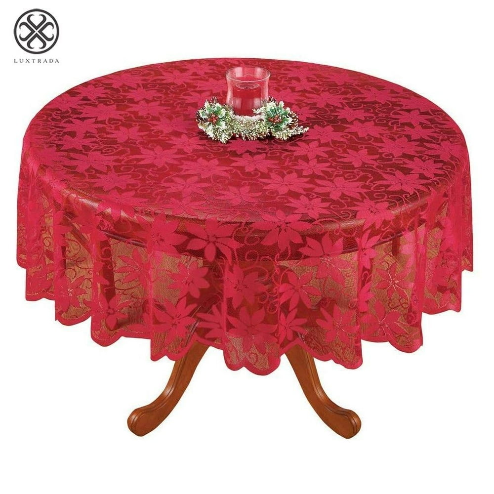 Luxtrada Holiday Tablecloths Round 71" x 71" Red with Engineered Jacquard Modern Christmas Table