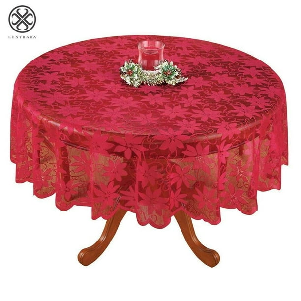 Luxtrada Holiday Tablecloths Round 71" x 71" Red with Engineered
