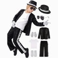 thumbnail image 2 of Paguaki Toddler Boys Outfits Rock Super Sequin Gloves Black Hat Sunglass 80s 90s Themed Outfits Sets, 2 of 6