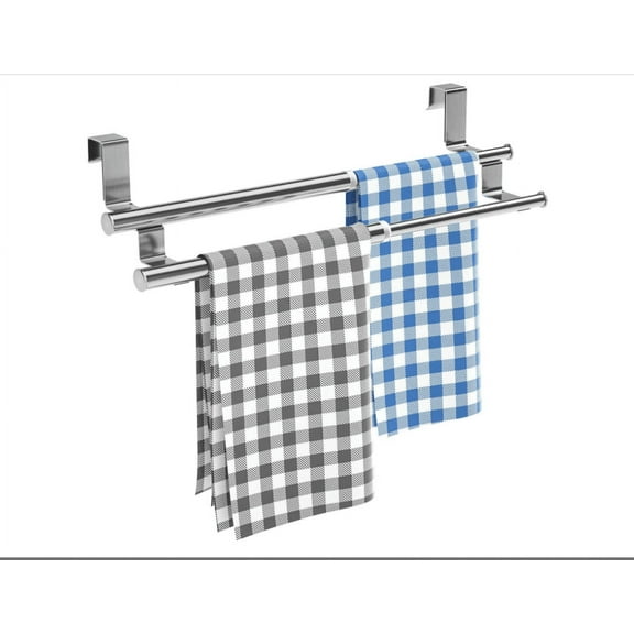 Over The Door Adjustable 10"-15.7" Dish Towel Bar Rack Hanger Holder Stainless Steel with 22 Lbs Maximum Load - Effortless Installation on Any Bathroom and Kitchen