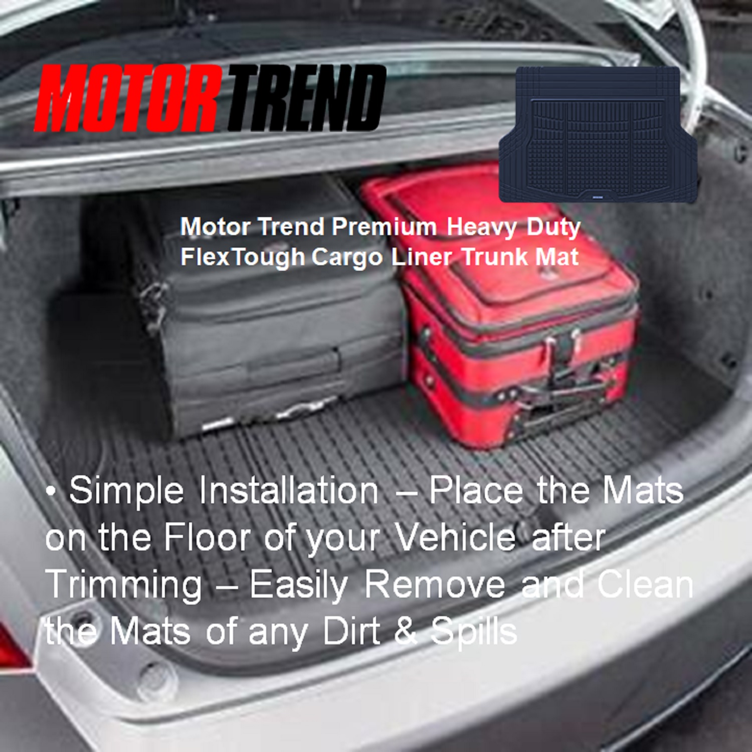Motor Trend Premium Heavy Duty Flex Tough Cargo Liner Trunk Mat, Flex Tough,  No-Slip Grip, Built for Protection, Designed for Compatibility, Simple  Installation