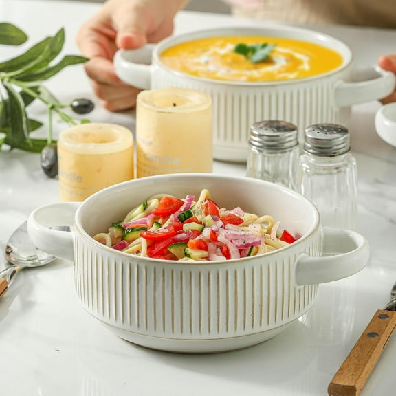 Soup Bowls with Handles, 20 oz French Onion Soup Crocks, Stackable Ceramic Bowl Set - 5.4 Inch, Blue