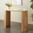 thumbnail image 2 of DecMode 44" x 32" Brown Wood Curved Crescent Console Table with Oval Beige Marble Tabletop, 1-Piece, 2 of 9