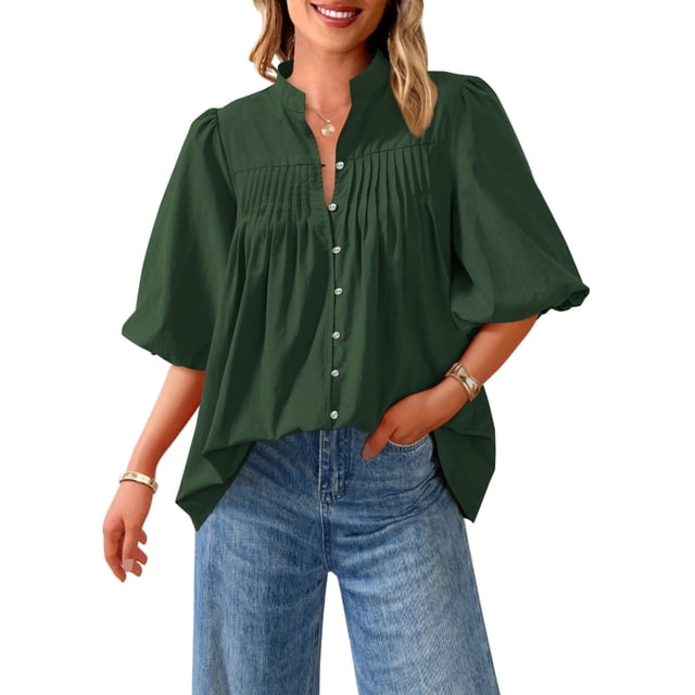 Blusa PRETTYGARDEN para mujer, verano 2025, manga corta, cuello en V