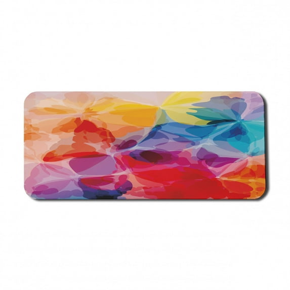 Floral Computer Mouse Pad, Vibrant Colors Abstract Creative Watercolor Style Flower Pattern Design, Rectangle Non-Slip Rubber Mousepad X-Large, 35" x 15" Gaming Size, Multicolor, by Ambesonne