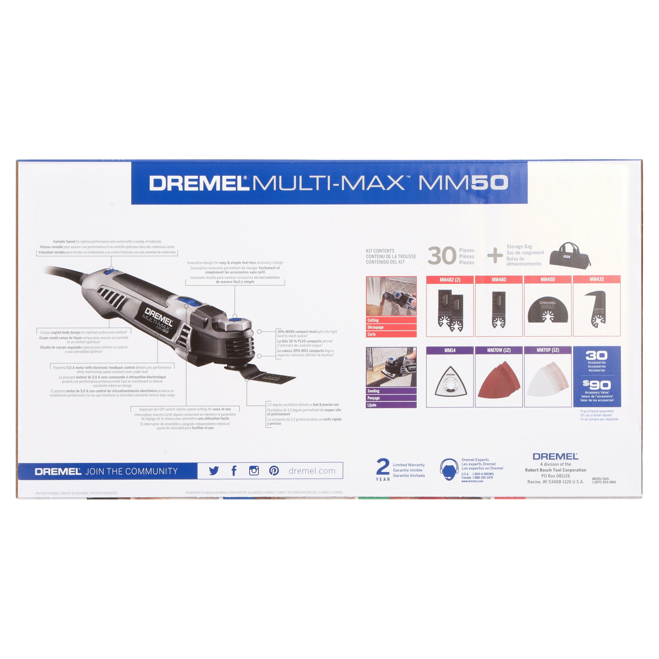 præsentation pølse tyngdekraft Dremel MM50-01 5-Amp Variable Speed Multi-Max Corded Oscillating Tool Kit  with 30 Accessories and Storage Bag, Great For Drywall, Nails, Removing  Grout, and Sanding - Walmart.com