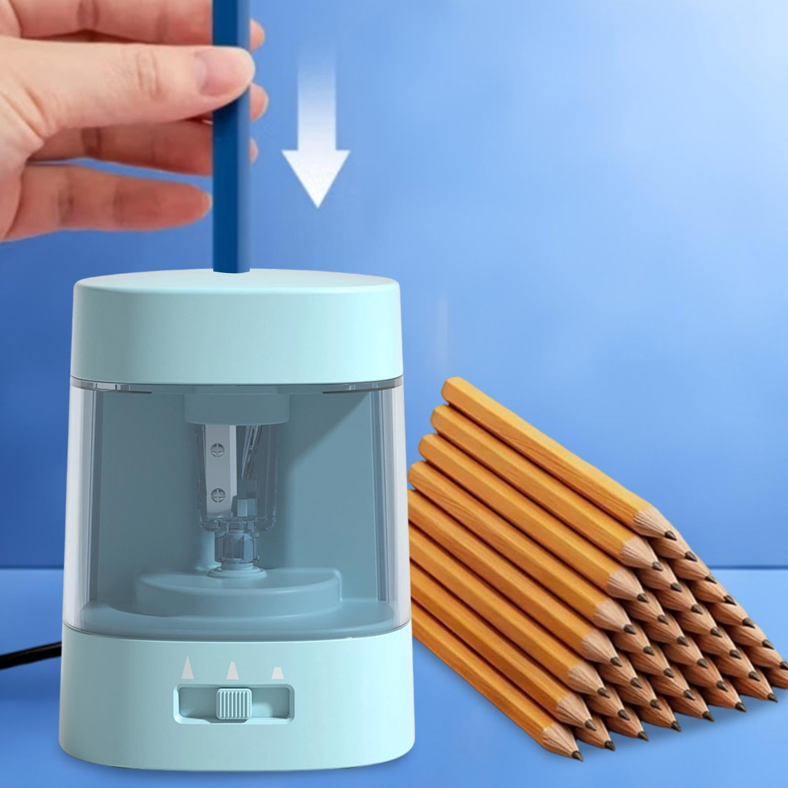 Roiihwy Electric Pencil Sharpener, Adjustable Pencil Tip Thickness, USB Power Supply in Classroom/Office/Home, Blue