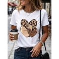 thumbnail image 2 of Women's Leopard Print Heart Graphic T-Shirt Casual Short Sleeve Round Neck Top, 2 of 5