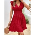 thumbnail image 2 of EASYBRA Women V Neck Pleated Mini Dress Sleeveless High Waist Summer Elegant Casual Dress, 2 of 7
