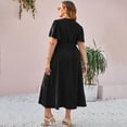 thumbnail image 4 of AURA Plus Size Womens Black V Neck Lace Up Slit Midi Dress Short Sleeve Adjustable Waist Knitted Elegant, 4 of 5