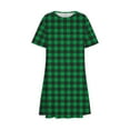 thumbnail image 4 of yillto Women Summer Tshirt Dress Casual Plaid Short Sleeve Crew Neck Knee Length Loose Comfy Dresses, 4 of 6