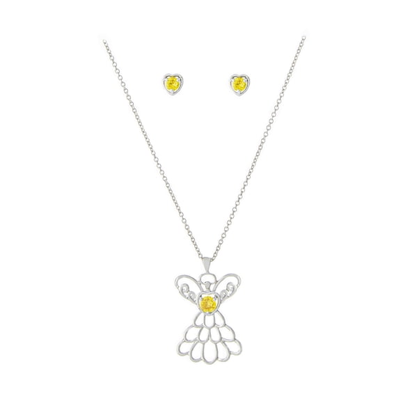 Sunflower Garden November Birthstone Angel Pendant and Earrings Set