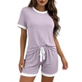 thumbnail image 2 of Naittoop Women Ribbed Knit Pajama Sets, 2 Piece Short Sleeve Top and Shorts Soft Pjs Sleepwear with Pockets Lounge Sets, 2 of 5