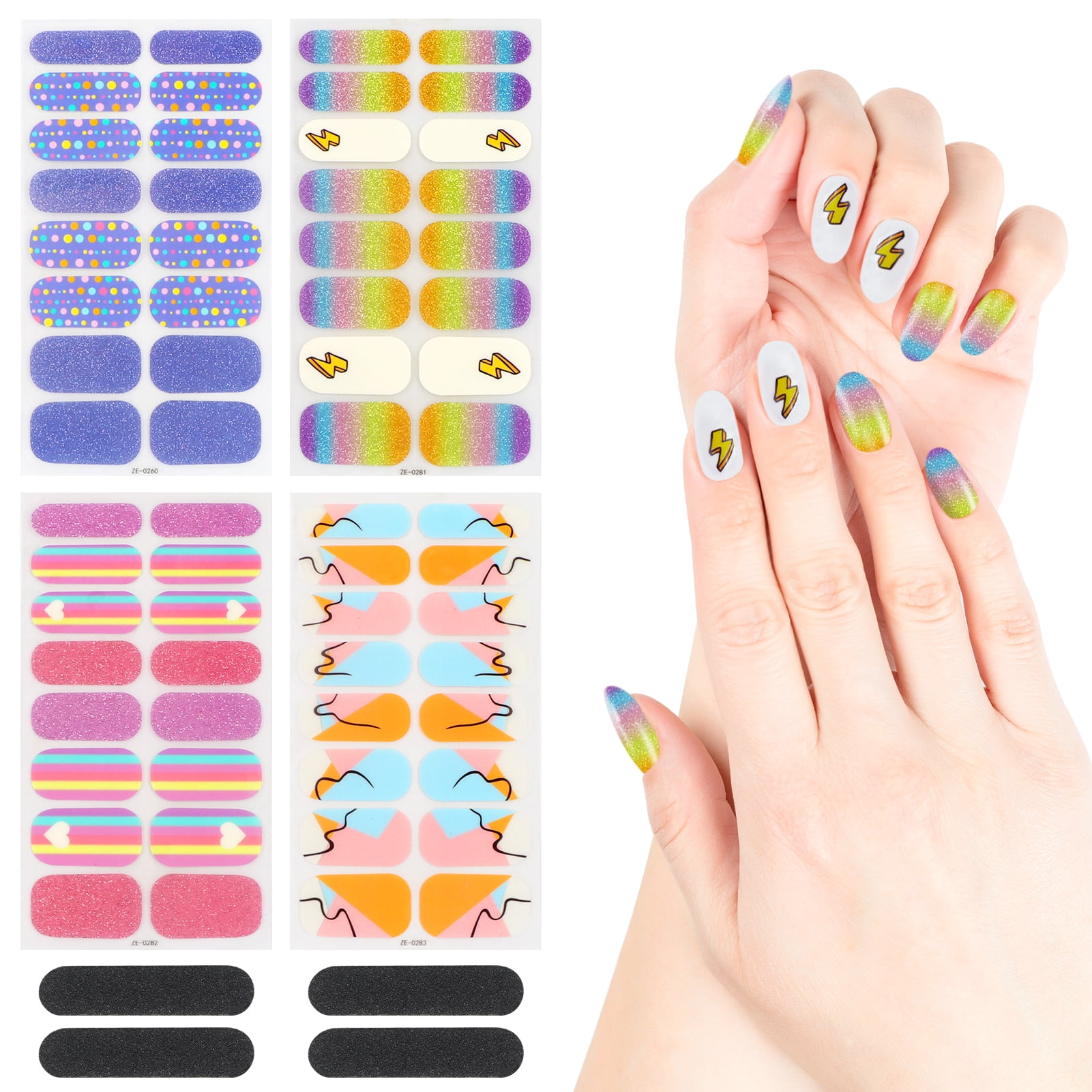 20PCS Gel Nails Stickers,Semi Cured Gel Nail Strips UV/LED Lamp  Required,HOINCO Full Cover Sticker Nail Strips Waterproof Nail Wrap Stickers(Colorful  Bling) Dust-color-12