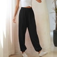 thumbnail image 4 of Pantalones largos con bandas en el tobillo para mujer, pantalón suave, transpirable, informal, holgado, con cintura elástica, Color puro, 4 of 8