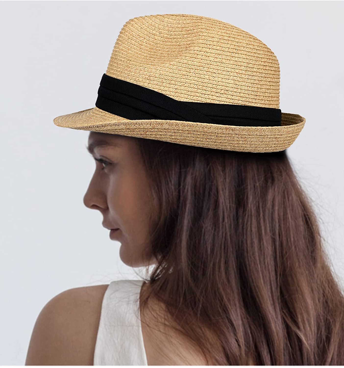 Fedora Straw Sun Hat for Men Women 