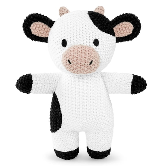 Just qunseen 10" Knitted Cow Plush Toy Crochet Stuffed Animal Farm Animal Kids Gift