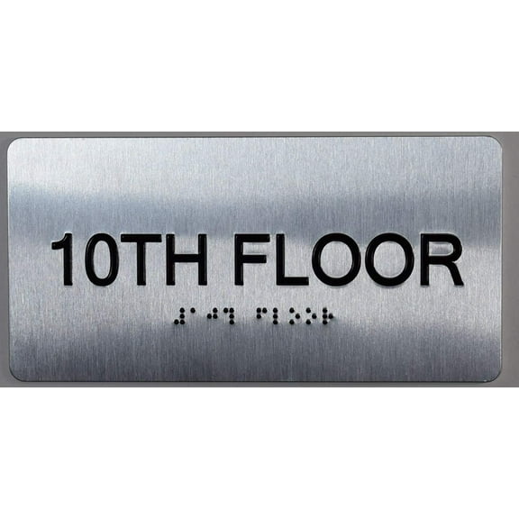 10th Floor Sign- Floor Number Tactile Touch Braille Sign (Aluminium !!, Brush Silver,Size 4x8)- The Sensation line(ref-2022-4)