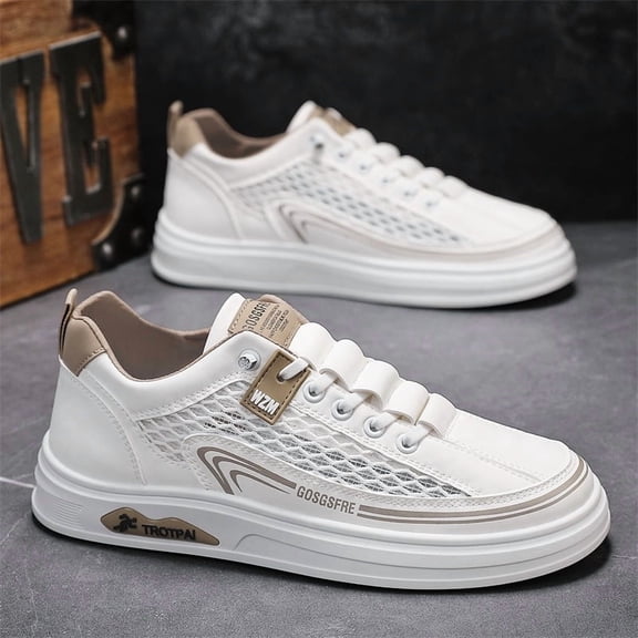 Men'S & Women'S Retro Sneakers - Thick Platform Sole for Height & Cushioning, Gym, Everyday Shoes - White with Navy Accents - Lightweight Breathable Mesh Upper, Lace-Up Closure - All-Season Casual