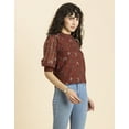 thumbnail image 2 of MoomayaWomens PrintedTurtle Neck Top,Cuffed QuarterSleeves Summer Chic Tops, 2 of 8