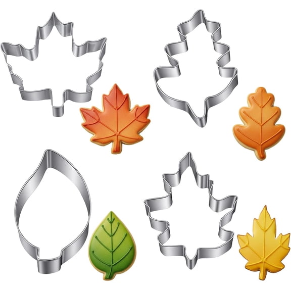 MiaocaoThinp 4 Pcs Leaf Cookie Cutter Set, Fall Cookie Cutter Stainless Steel Maple, Oak Leaf Shapes Biscuit Molds Holiday Themed Cookies Cutters for Thanksgiving Christmas Birthday Party Decorations