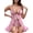 Pink, variant on Womens Open Front Ruffle Babydoll Lingerie with Panties See Through Lace Up Mesh Wireless Nightwear V Neck Chemise Nightie 2 Piece White L