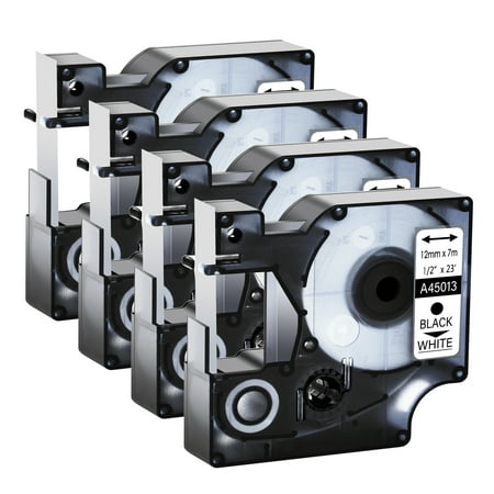 GREENCYCLE 4PK Compatible for DYMO D1 Label Tape 45013 45013S S0720530 12mm Black on White for LabelManager 160 210D 260P 280 360D 420P 450Duo Wireless PnP Colorpop