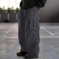 thumbnail image 2 of Mens Baggy Cargo Pants Casual Relaxed Fit Elastic Waist Ripstop Waterproof Cargo Pants Outdoor Workwear Pants with Muti Pocket Big and Tall Size S-5XL Dark Gray, 2 of 7