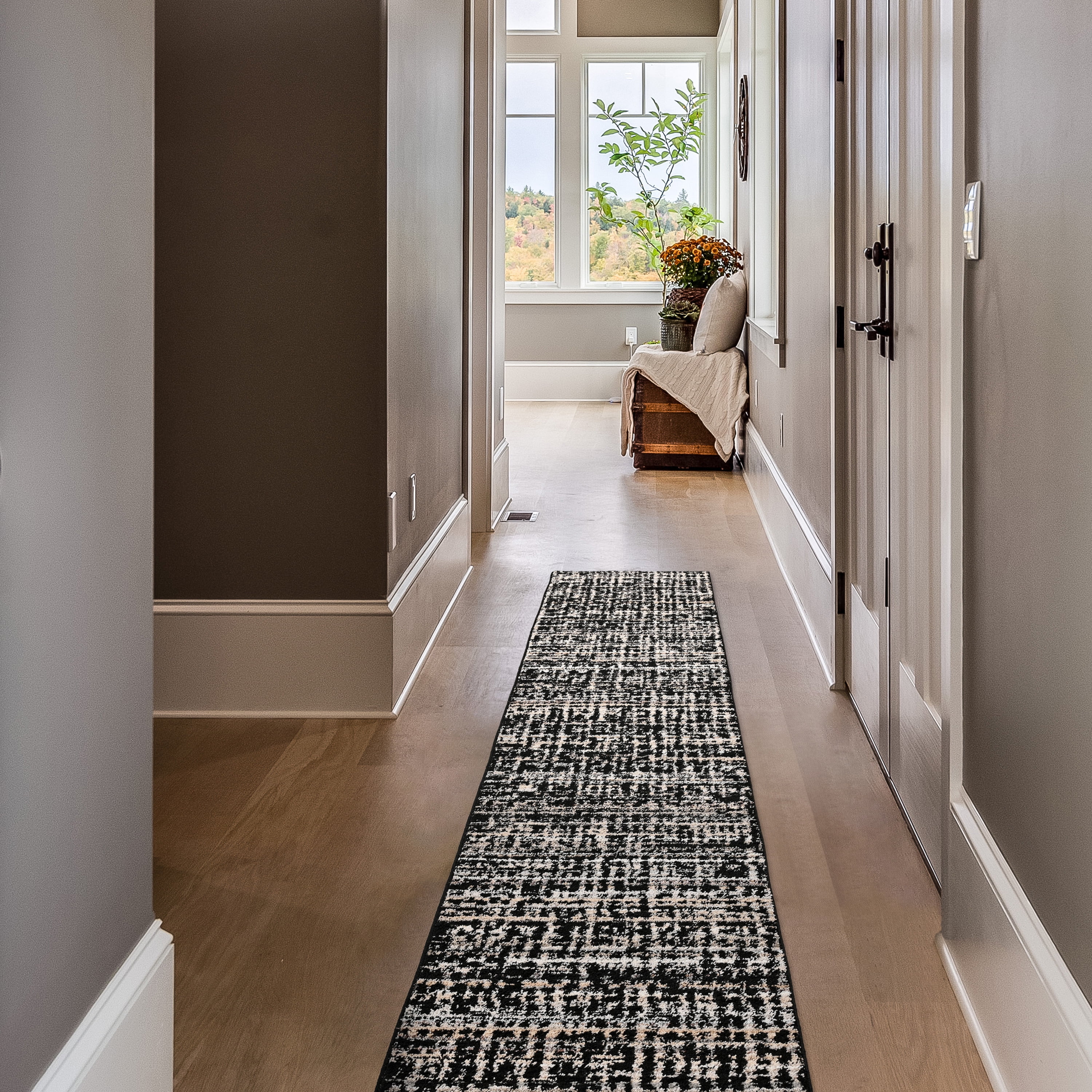 Garland Rug Rumba Black/Earth Tone Indoor Runner Rug, 2' x 8'