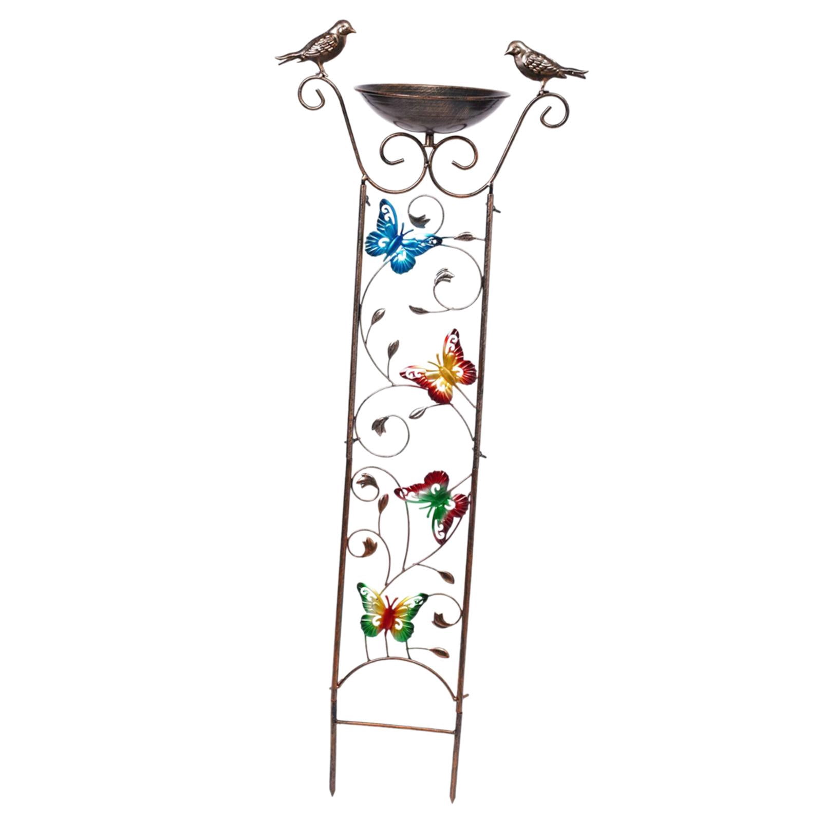Colaxi Bird Bath with Garden Trellis 14.3x39inch Garden Plant Support for Climbing Flowers Vines Multifunctional Simple Installation Butterfly