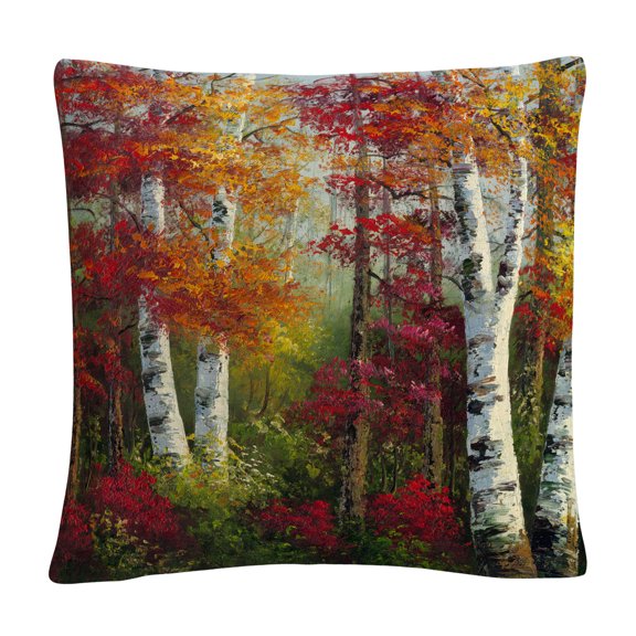 Indian Summer' Autumn Birch Trees By Masters Fine Art 16 X 16 Decorative Throw Pillow