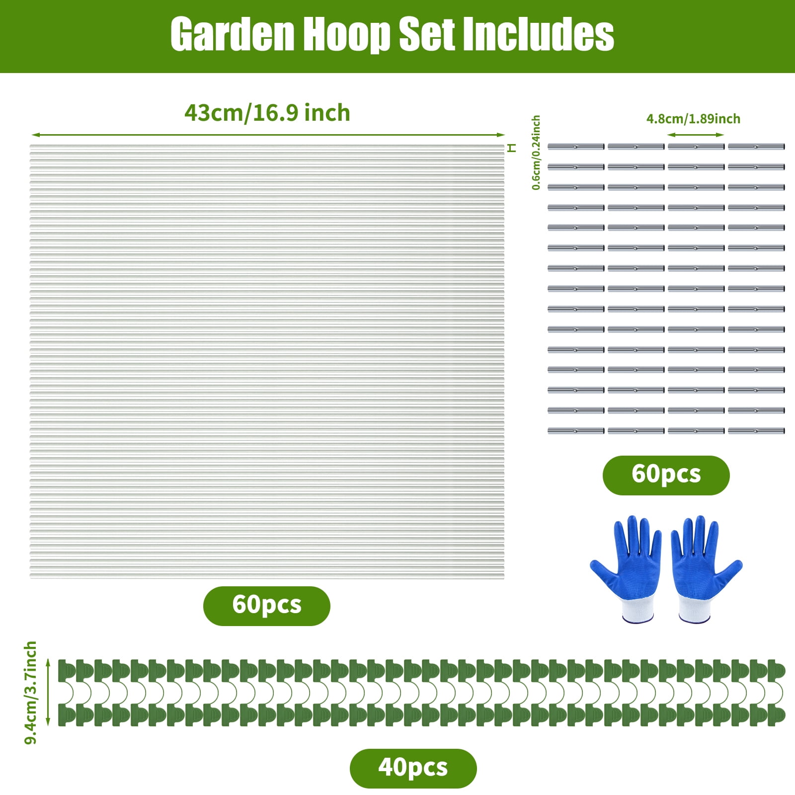 Ktinnead 60 pcs Garden Hoops for Raised Beds, Greenhouse Hoops Kit Grow Tunnel, Rust-Free Fiberglass Garden Support Poles for Insect Mesh Netting Freeze Plant Cover