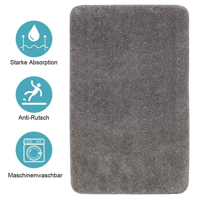 Bath Mat, 50x80cm Bathroom Carpet Bath Carpet Non-Slip Bath Rugs Gray, Soft and Fluffy Textile, Washable Tpr Material On The Bottom, Bath Mats for Bathroom Bedrooms