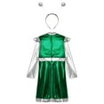 thumbnail image 6 of LiiYii Girls Alien Outfit Kids Party Fancy Dress Ups Outfits Glossy Dress with Arm Sleeve Hair Hoop Set Green 8, 6 of 7