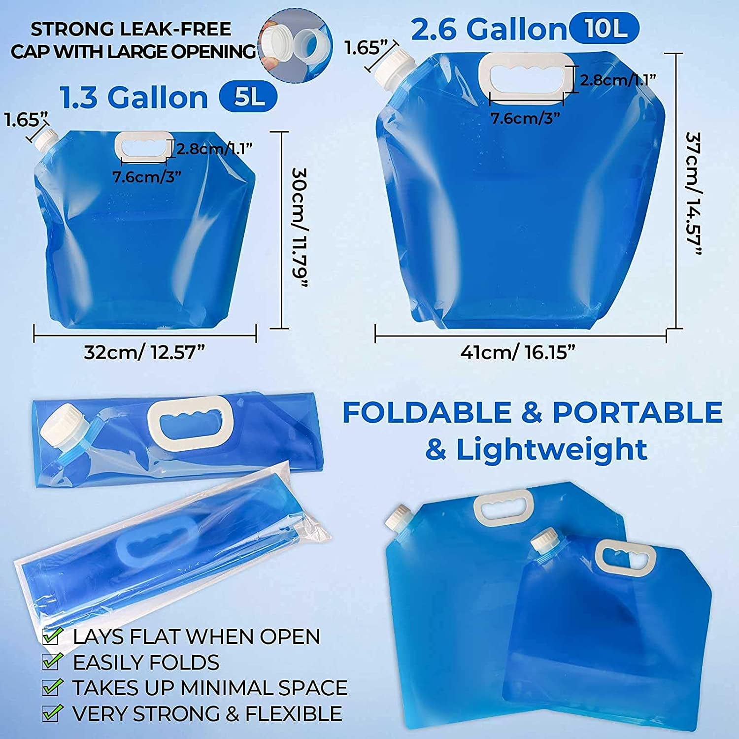 4PCS 5L Backpack Portable Drinking Water Tank, Water Bag for Camping, Water Pouch for Drinking Blue