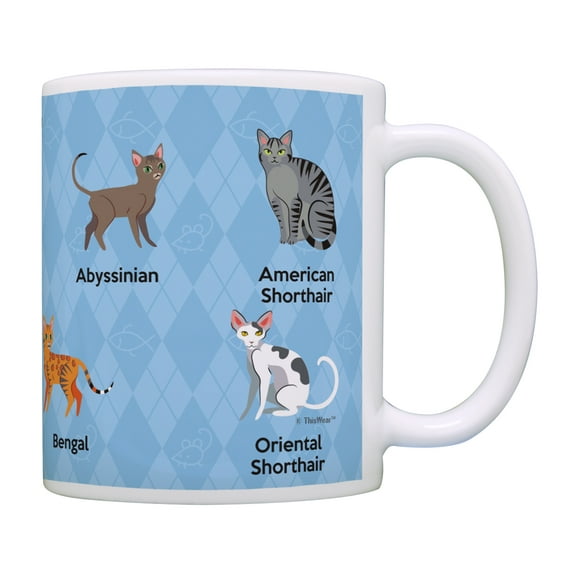 ThisWear Cat Lover Gifts Cat Breed Chart Pet Lover Gifts Cat Themed Gifts Cat Lovers Gifts for Women Cat Coffee Mug Cat Breed Mug 11 ounce Coffee Mug